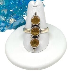 Citrine Ring Size 9 Solid 925 Sterling Silver Natural Genuine Multi Stone Yellow
